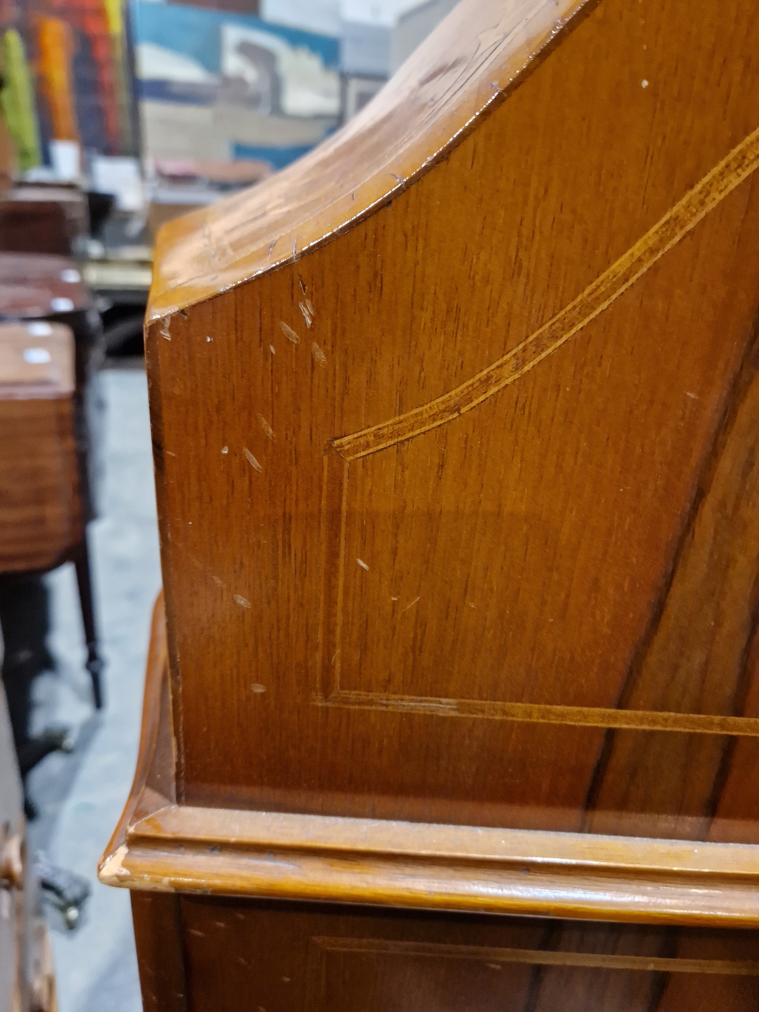 Reproduction marquetry inlaid bureau, the fall-front enclosing two fitted drawers and pigeonholes - Image 31 of 34