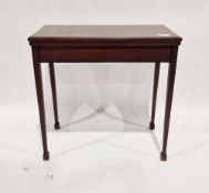 Mahogany folding card table of rectangular form with green baize top, 77cm high x 78cm wide x 39cm