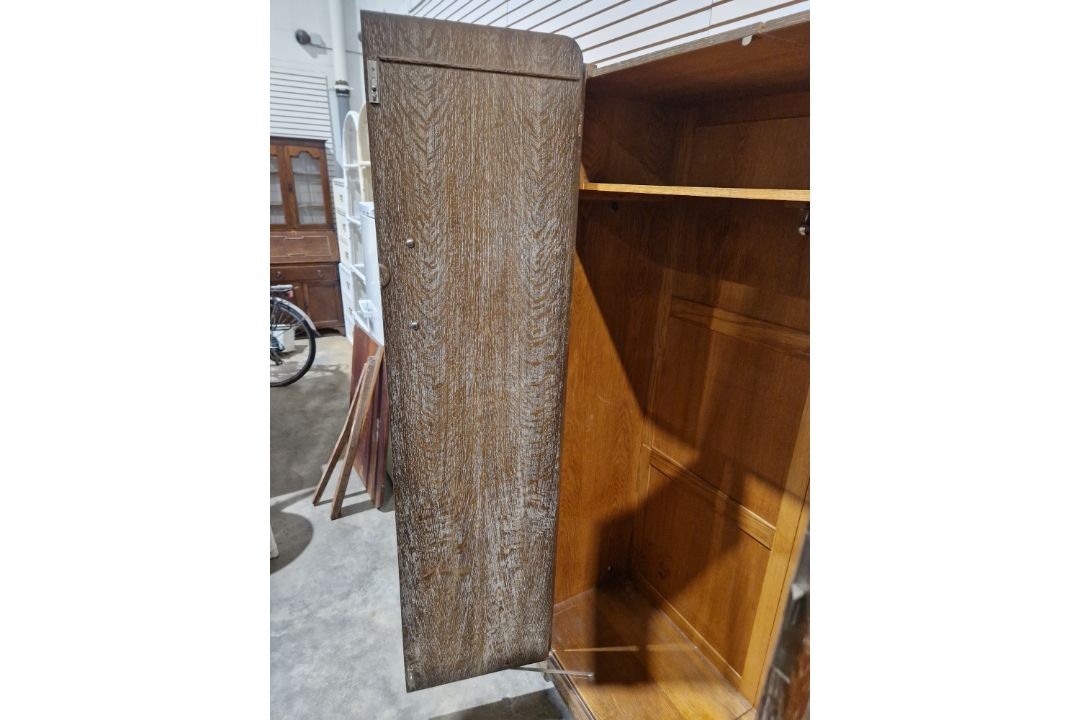 Early to mid-20th century Maple and Co limed oak two-door wardrobe of Art Deco-style, 186cm high x - Image 10 of 18