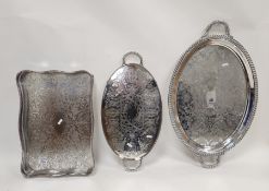 Silver-plated tray, shaped rectangular with gallery border, allover shell and foliate scroll, on