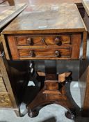 William IV mahogany folding pedestal table, with two drawers and two dummy drawers with turned