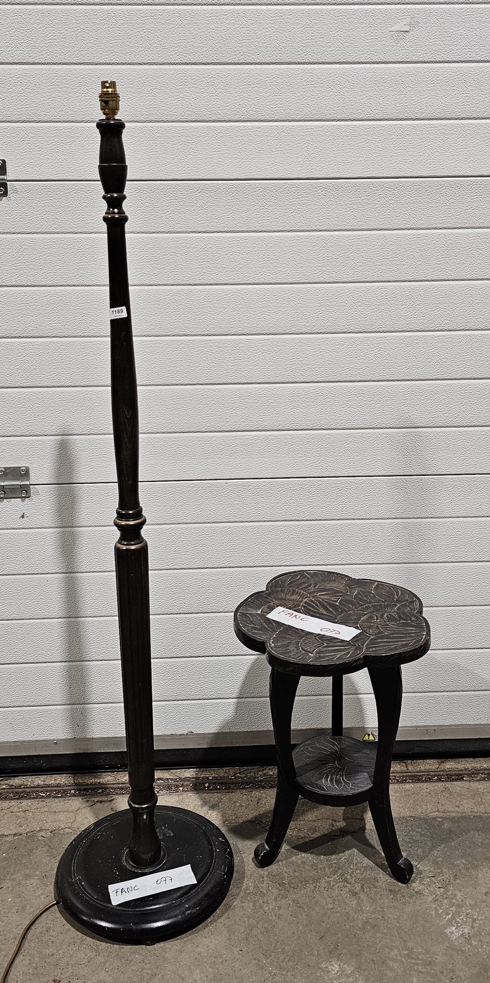 20th century stained wooden standard lamp raised on circular pedestal base, 136cm high excluding