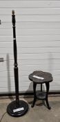 20th century stained wooden standard lamp raised on circular pedestal base, 136cm high excluding