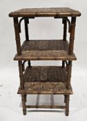 Bamboo and wicker-effect three-tier occasional table, with label to underside 'Made in the