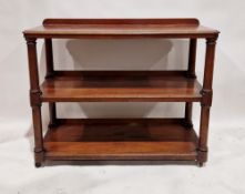 Victorian mahogany three-tier buffet having turned supports, raised on castors, 98cm high x 123cm