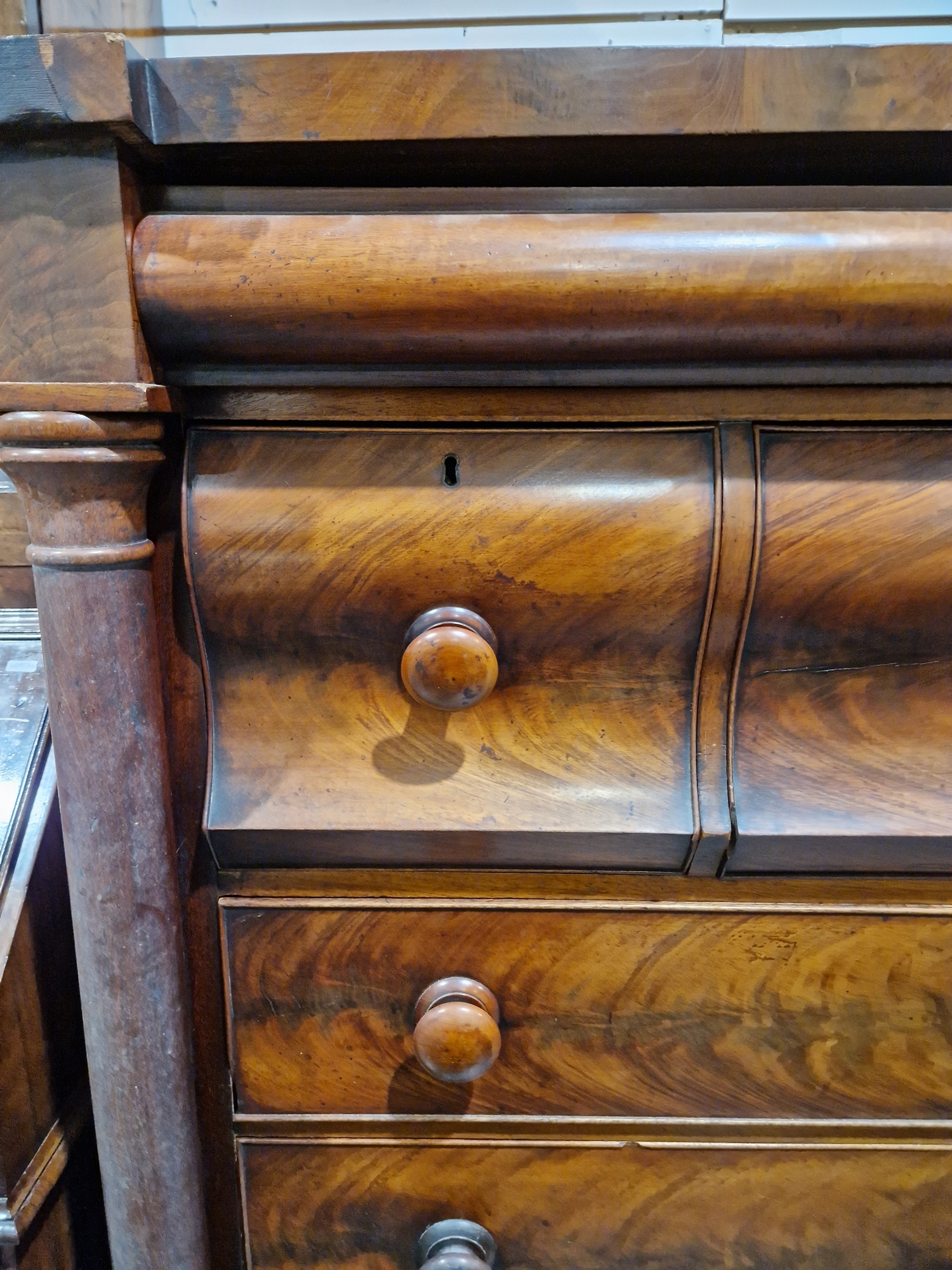 Victorian mahogany chest of drawers having a concealed frieze drawer, over three short and  three - Image 38 of 61