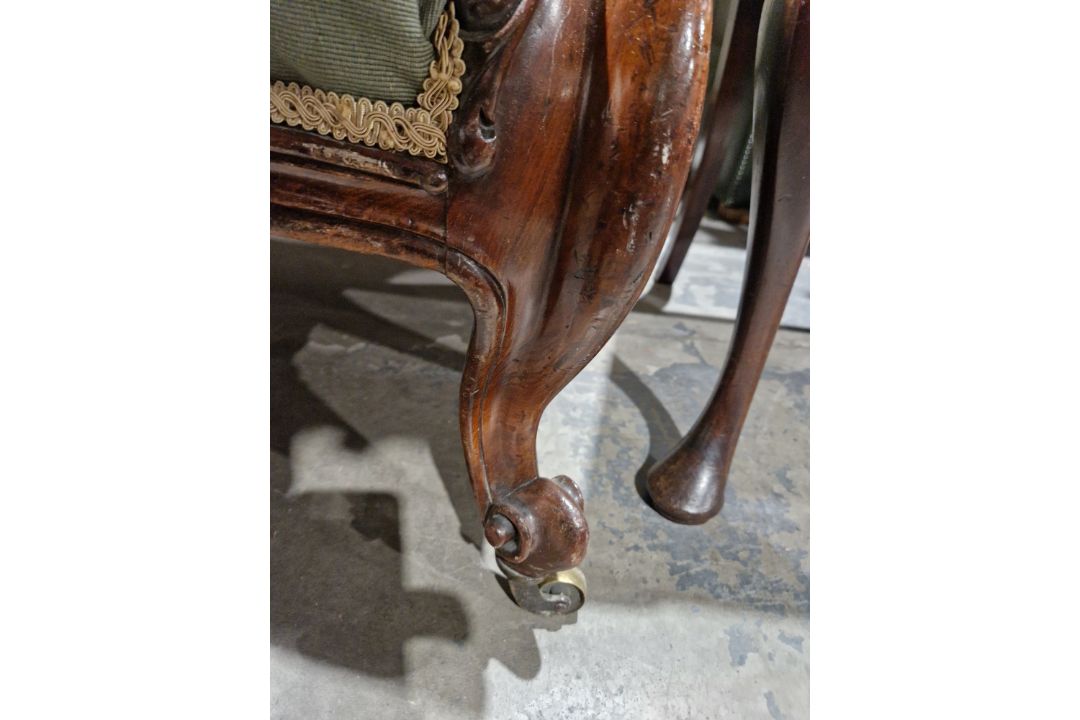 Victorian mahogany-framed parlour sofa, with scroll button back and foliate carved frame, - Image 8 of 29