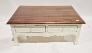 20th century white painted coffee table of rectangular form, having two short drawers to the