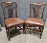 Pair of George III-style mahogany dining chairs with vase-shaped pierced splatbacks, brown