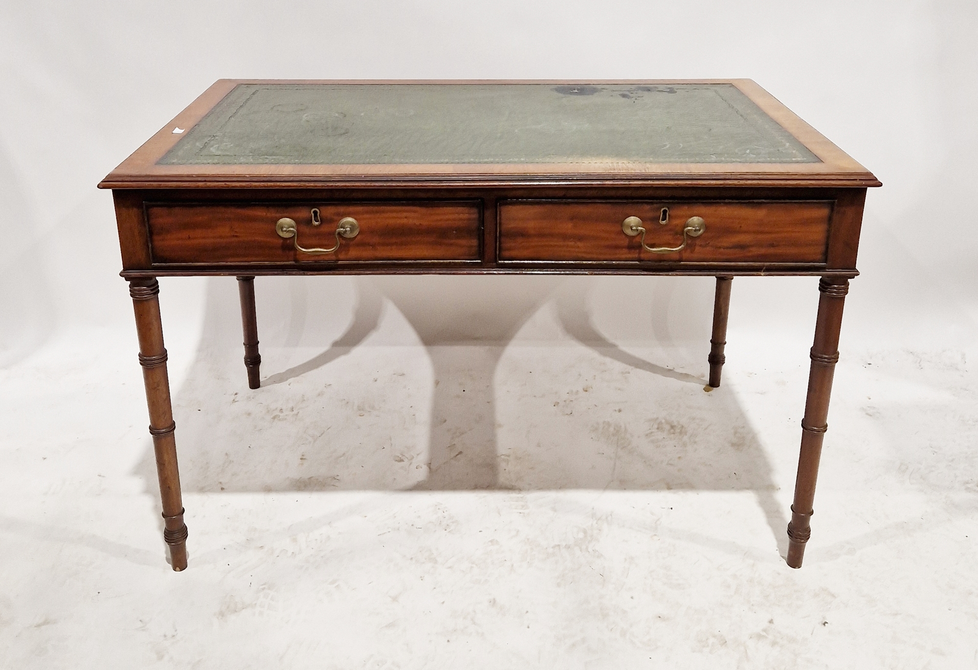 Late 19th/early 20th century mahogany desk with tooled leather insert to the top and having two