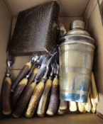 Canteen of EPNS cutlery for 12, stamped K&D, in hinged wooden canteen, a set of antler handled