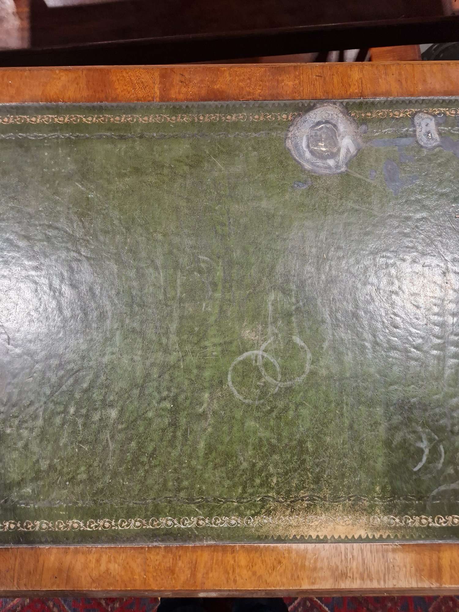 Late 19th/early 20th century mahogany desk with tooled leather insert to the top and having two - Image 4 of 5