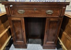 19th century mahogany kneehole-desk-side cabinet the folding top inset with black leather top and