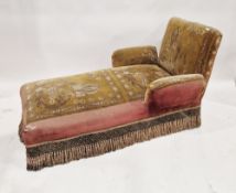 Late 19th/early 20th century Art Nouveau upholstered armchair backed chaise longue, the upholstery