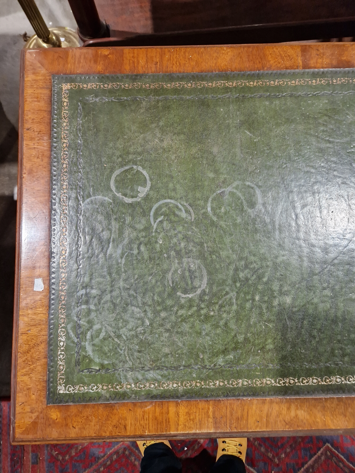 Late 19th/early 20th century mahogany desk with tooled leather insert to the top and having two - Image 5 of 5