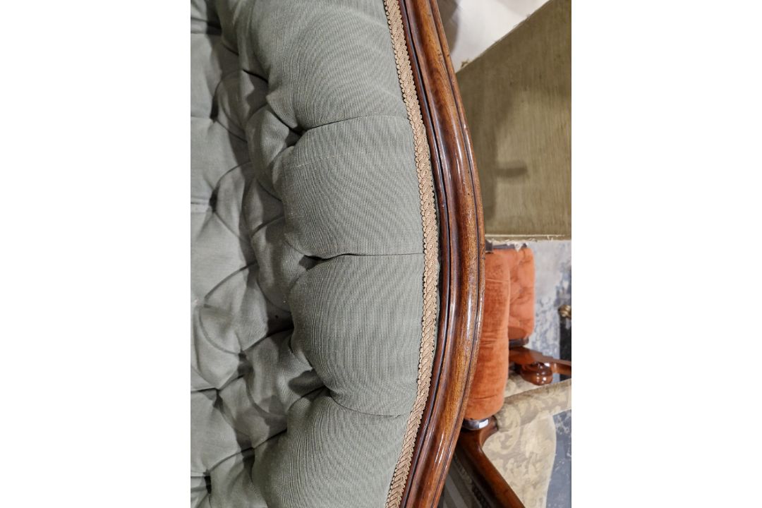 Victorian mahogany-framed parlour sofa, with scroll button back and foliate carved frame, - Image 3 of 29