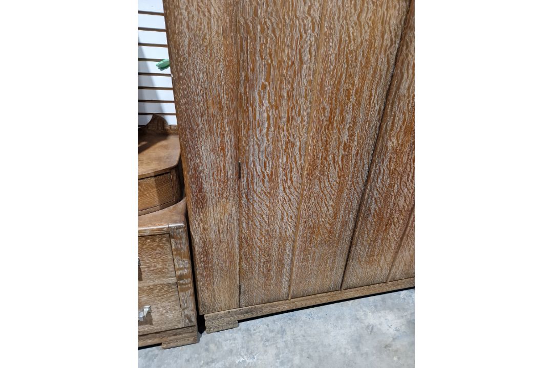 Early to mid-20th century Maple and Co limed oak two-door wardrobe of Art Deco-style, 186cm high x - Image 3 of 18
