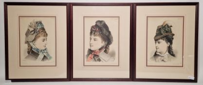 Seven late 19th century coloured Parisian fashion plates, After G. Gonin, engraved by H. Lefevre,