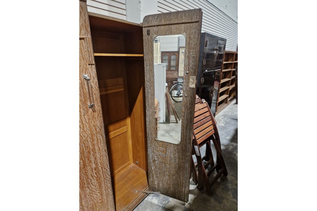 Early to mid-20th century Maple and Co limed oak two-door wardrobe of Art Deco-style, 186cm high x - Image 8 of 18