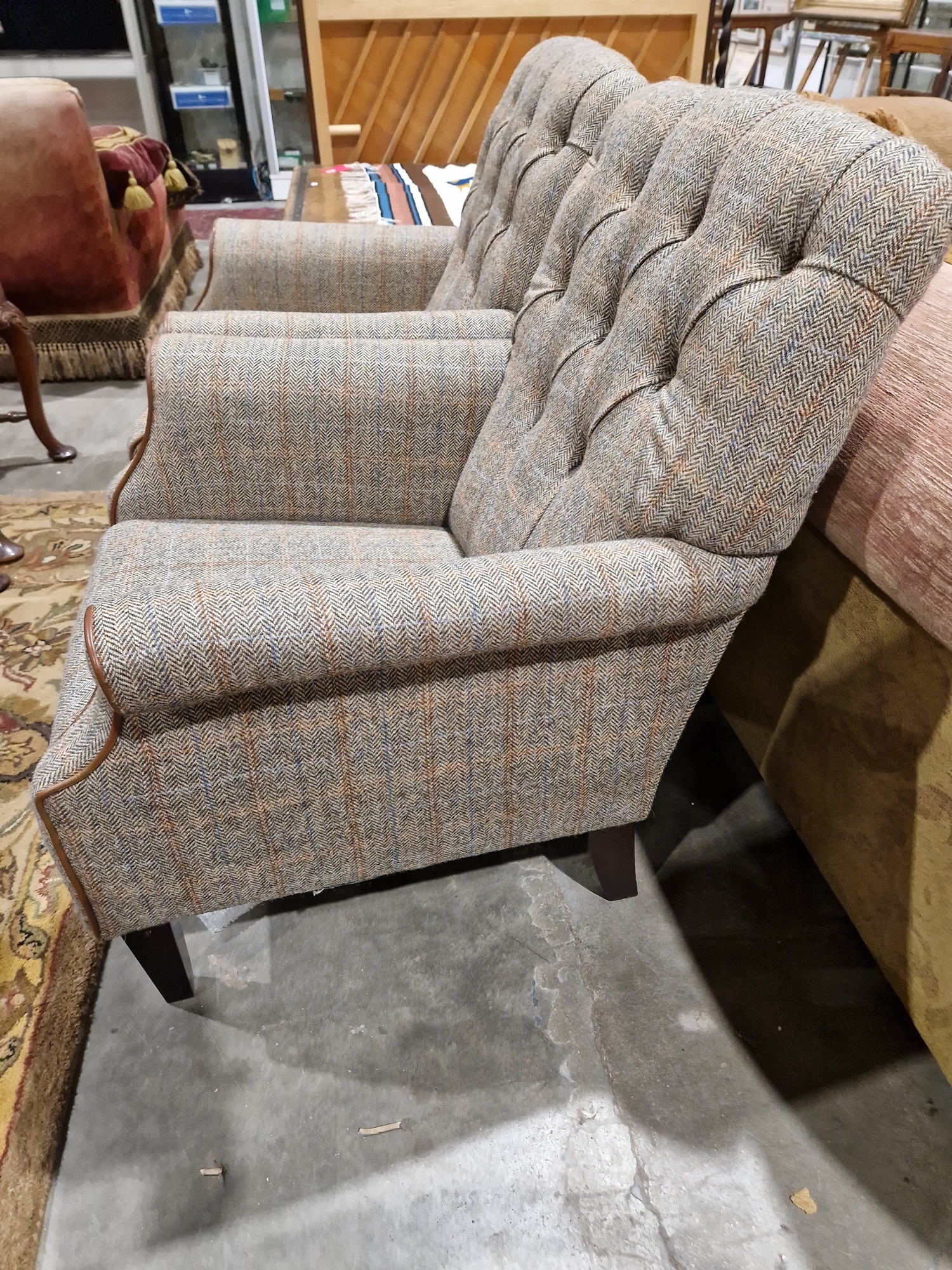 Pair of modern John Lewis buttonback upholstered armchairs, each upholstered in herringbone- - Image 6 of 23