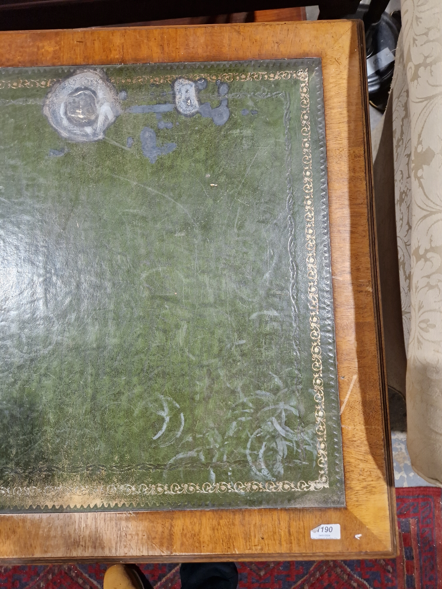 Late 19th/early 20th century mahogany desk with tooled leather insert to the top and having two - Image 3 of 5