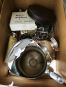 Cased set of four Edwardian footed salts with glass liners and four spoons, a white metal baluster