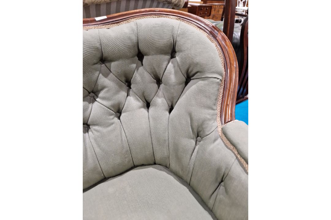 Victorian mahogany-framed parlour sofa, with scroll button back and foliate carved frame, - Image 17 of 29