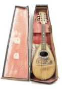 Early 20th century Italian-style mandolin with case, mounted with tortoiseshell and mother-of-pearl