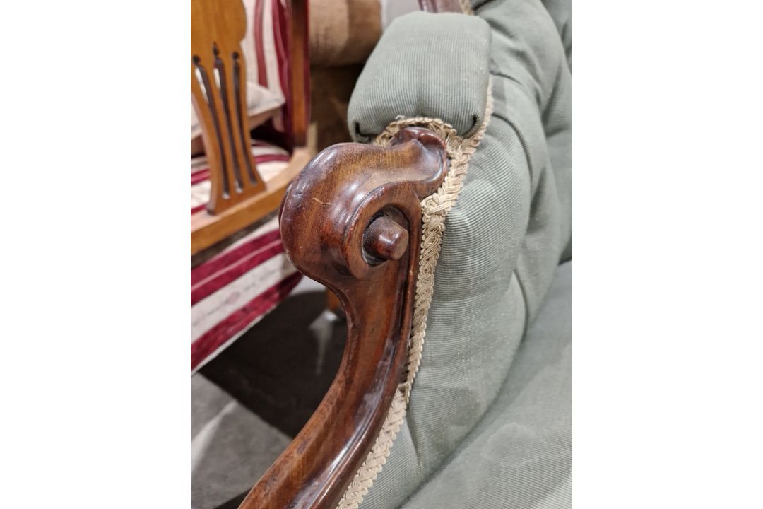 Victorian mahogany-framed parlour sofa, with scroll button back and foliate carved frame, - Image 14 of 29