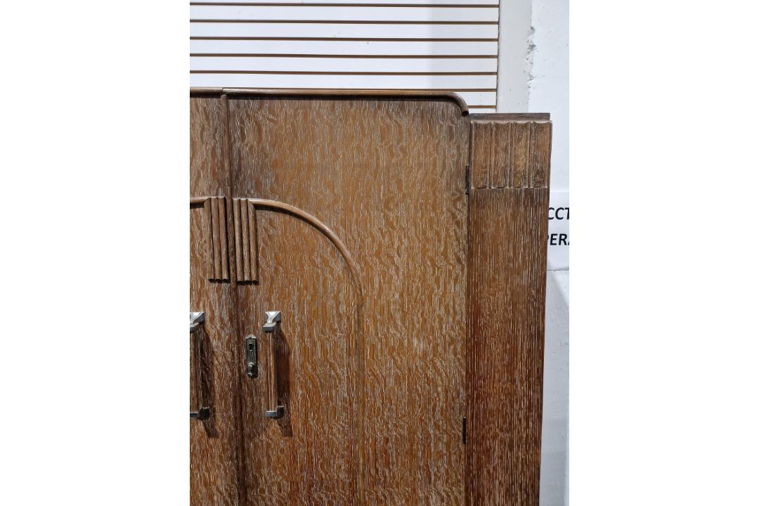 Early to mid-20th century Maple and Co limed oak two-door wardrobe of Art Deco-style, 186cm high x - Image 4 of 18