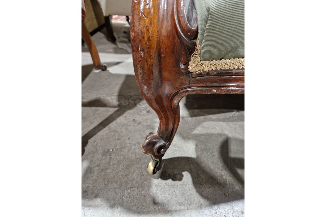 Victorian mahogany-framed parlour sofa, with scroll button back and foliate carved frame, - Image 12 of 29