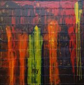 Indra Ramanathan (Malaysia, 21st century) Mixed media on canvas 'SURF.ACE', 2011, box framed, 167.