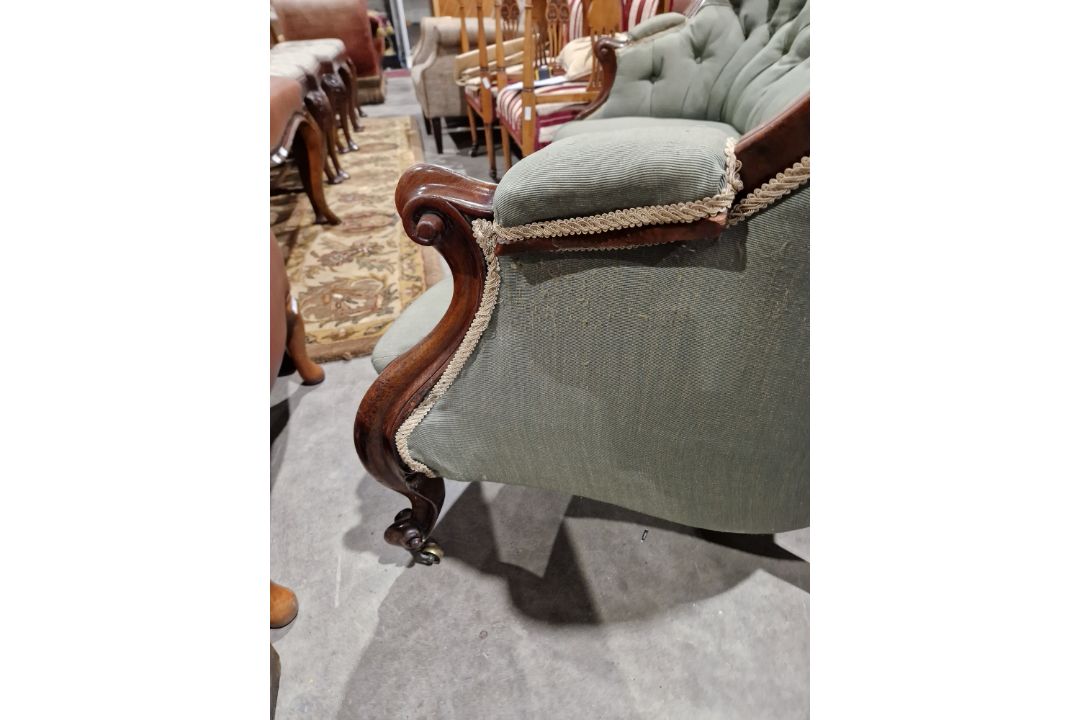 Victorian mahogany-framed parlour sofa, with scroll button back and foliate carved frame, - Image 22 of 29