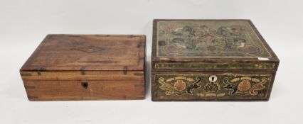 Brass-bound and strung mahogany box, 31cm x 20cm x 10cm and a Victorian writing slope, all sides and