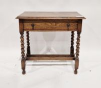 19th century oak hall table of rectangular form with single long drawer to the front, raised on