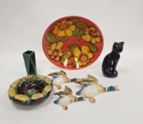 Poole pottery Delphis bowl, printed black marks, initialled 'TS' and stamped '58', painted with