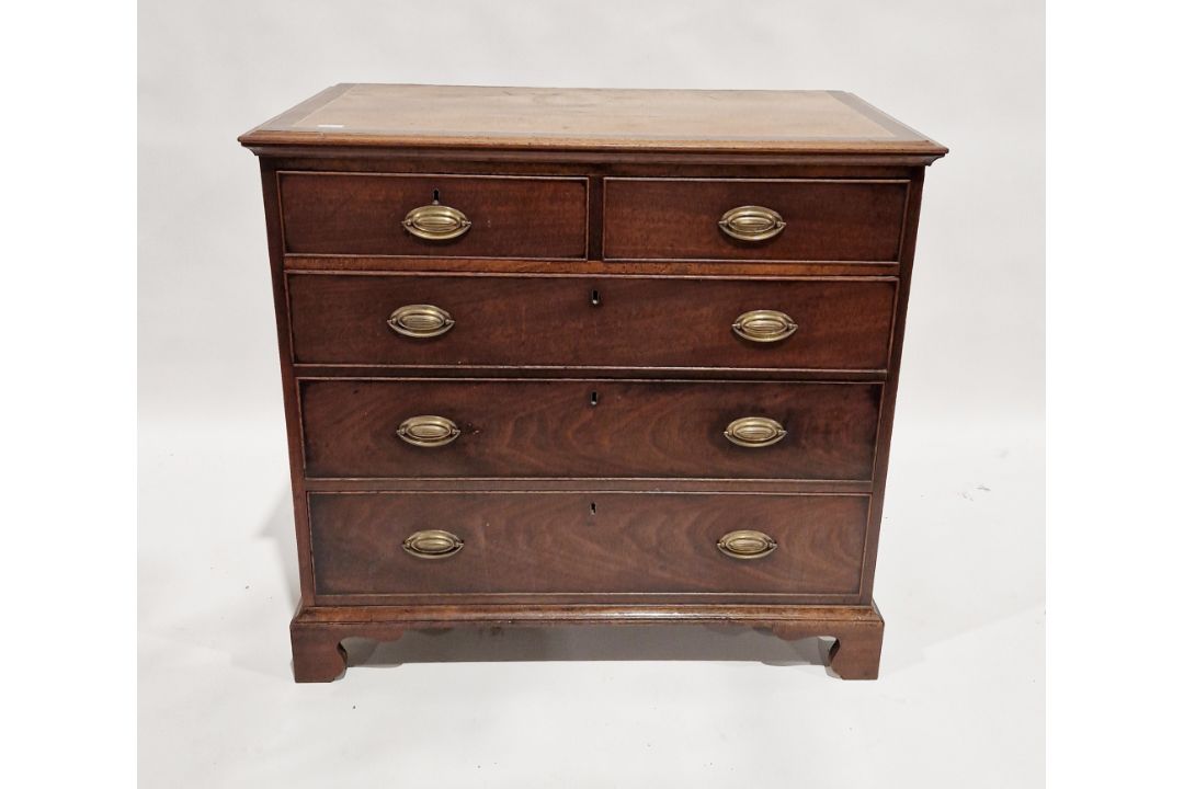 19th century mahogany chest of two short over three long drawers, each with brass handles, raised on - Image 1 of 23