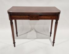 19th century mahogany rounded corner folding tea table with boxwood and ebony stringing, raised on