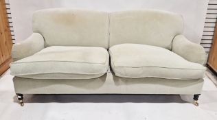 Modern two-seater sofa by George Smith, upholstered in chequered pale green and cream fabric, with