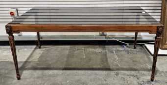 19th century later glass topped rectangular table, with smoky glass top above neo-classical-style