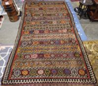 Early 20th century Persian Kilim, woven with geometric bands within black and white wave pattern and