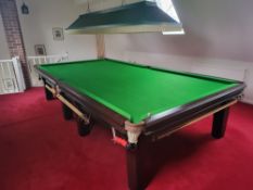 Burroughs and Watts Rigidus frame full size snooker table, stained oak with steel block professional