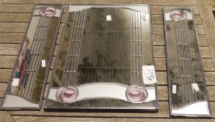'Winged Heart' decorative mirrors, comprising two separate panels and a single square mirrors, in