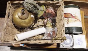 Antique metal mould in the form of a wheatsheaf, an Indian brass table lamp, three reproduction