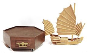 Assorted collectable items to include a stained wood lazy susan with drawer, a vintage porcelain