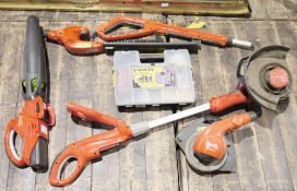 Flymo Contour 20V lithium strimmer, a Flymo Sabre cut hedge trimmer, a Flymo leaf blower and other