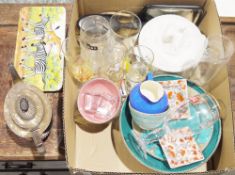 Drew & Sons plated teapot, a rectangular ceramic dish marked Anderson Ashby by E Zender to verso,