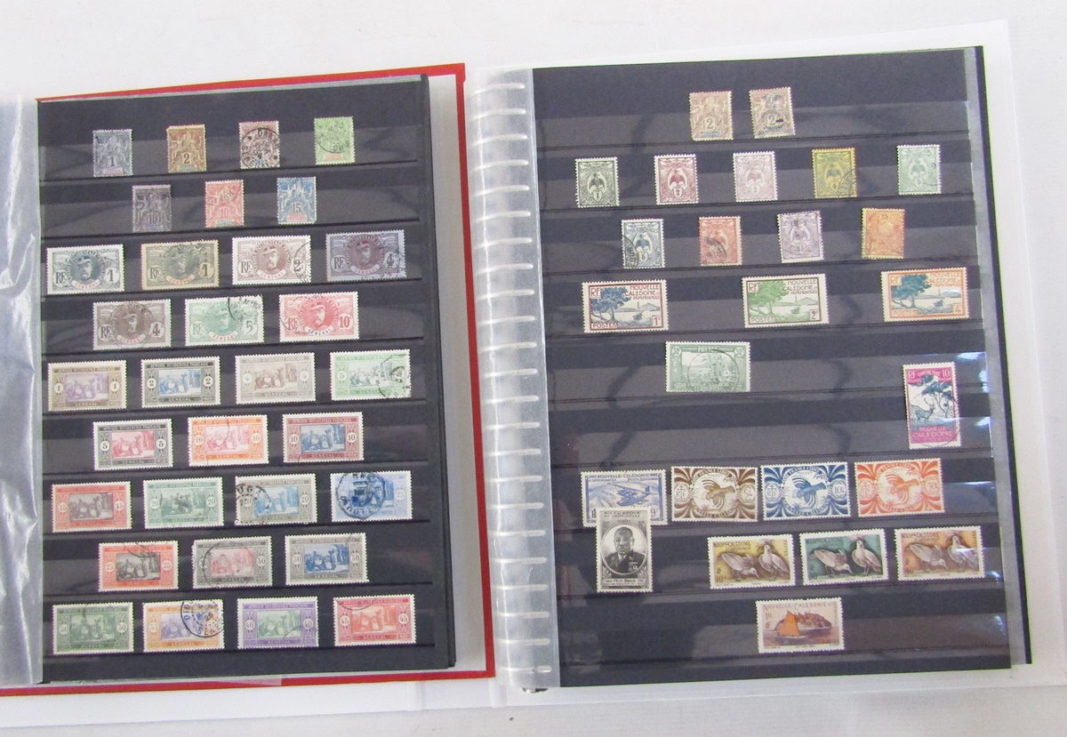 French colonial stamps: Three binders, envelopes, sleeves, and 20+ stock-cards of early to more - Image 2 of 6