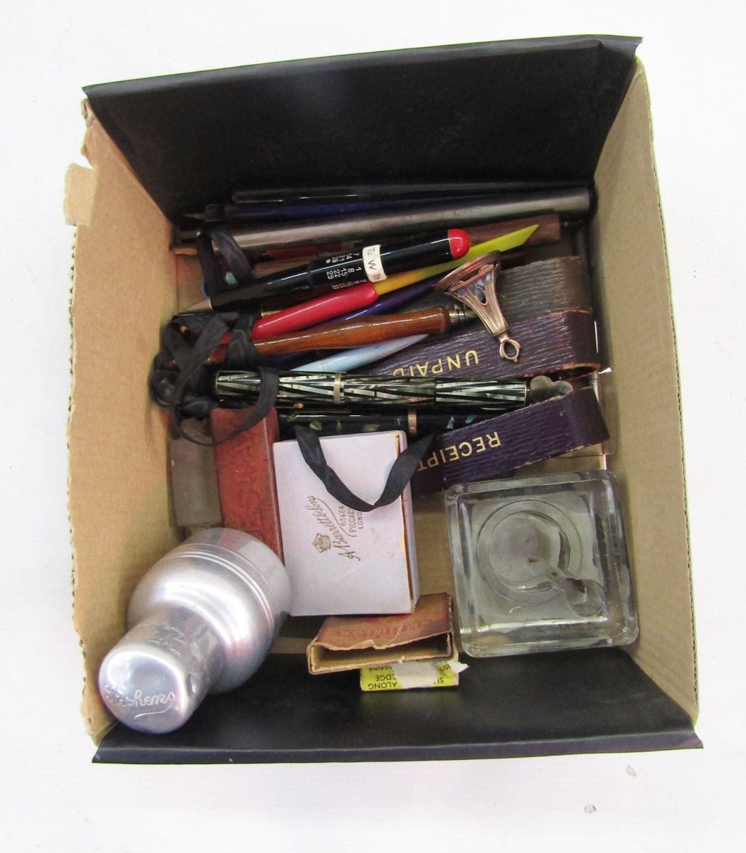 Various vintage fountain pens to include 'Sharpie' ' Waterman' 'Zane' etc., a Stephens glass inkwell - Image 2 of 4