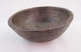 Large treen sycamore dairy bowl, turned with three concentric bands to the exterior, 43cm
